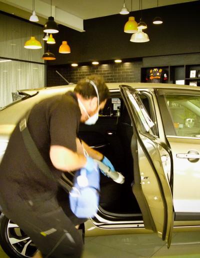 Applying product to rear seat area