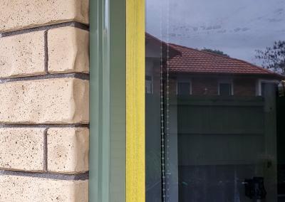 Left side of aluminium window frame showing high gloss