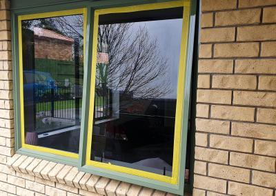 Side view of window frames after restoration coating applied