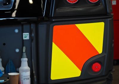 Right rear reflective safety sign after coating